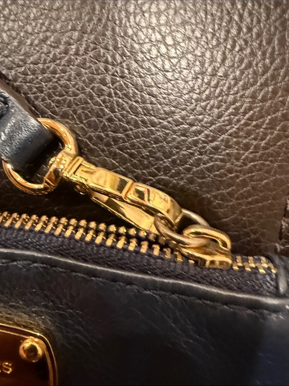 Michael Kors Blue Pebbled Leather Wristlet with Gold Plate